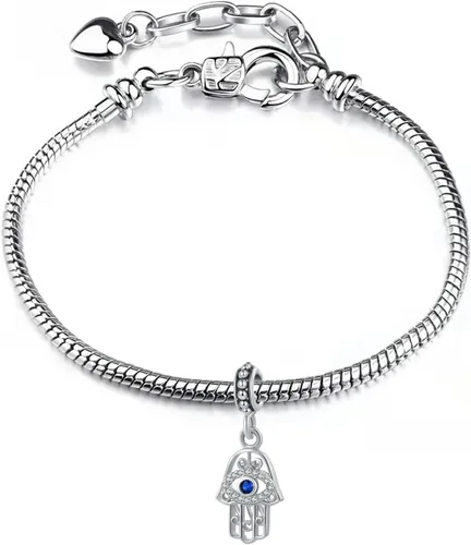 Vista 4 de NARTGO Amuleto de mano Hamsa de mal de ojo azul de buena suerte, compatible con pulseras Pandora