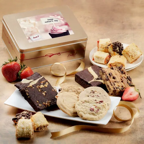 Vista 14 de Dulcet - Cesta de regalo gourmet con variedad de pasteles en una elegante caja de lata ensamblada, lata única de regalo para el padre para papá