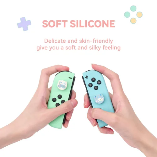 Vista 4 de GeekShare Cute Animal Theme Thumb Grip CapsCompatible with Nintendo Switch OLED Switch Lite Soft Silicone Joystick Cover4PCS- Gaming Cat