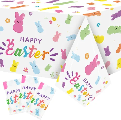 Vista 18 de Mantel de mesa para decoración de fiesta, 3 paquetes de mantel de plástico rectangular desechable para piscina de verano, baby shower, cumpleaños