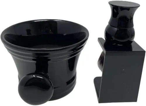 Vista 2 de G.B.S Cepillo de afeitar con jabón de afeitar natural, soporte para cepillo de afeitar y kit de taza de afeitar de cerámica