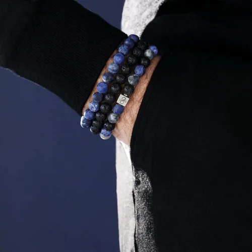 Vista 4 de RANKEEF - Pulsera de ojo de tigre para hombre, elástica, ajustable, cuentas de vidrio color negro, 516 de pulgada