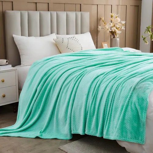 Vista 8 de NEWCOSPLAY Manta de Tiro Súper Suave Aqua Franela Sedosa Premium Fleece con Patrón de Hojas Ligera Manta de Cama para Uso en Todas las Estaciones