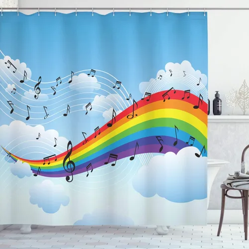 Vista 157 de set de cortina para baño decorativa de tela de poliéster con ganchos