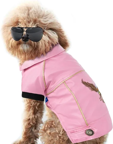 Vista 5 de Chaqueta de cuero para perros, lindas chaquetas de cuero para perros, ropa de motocicleta con botones, abrigo de invierno impermeable para perros