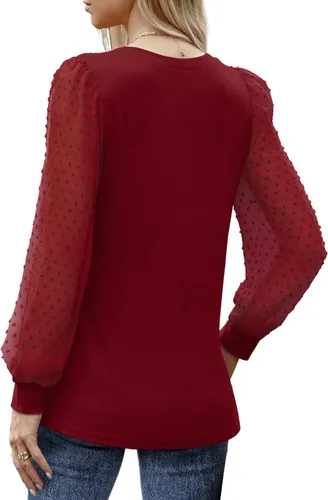 Vista 5 de WIHOLL Camisas de manga larga para mujer, túnica de otoño, ropa de cuello redondo a la moda
