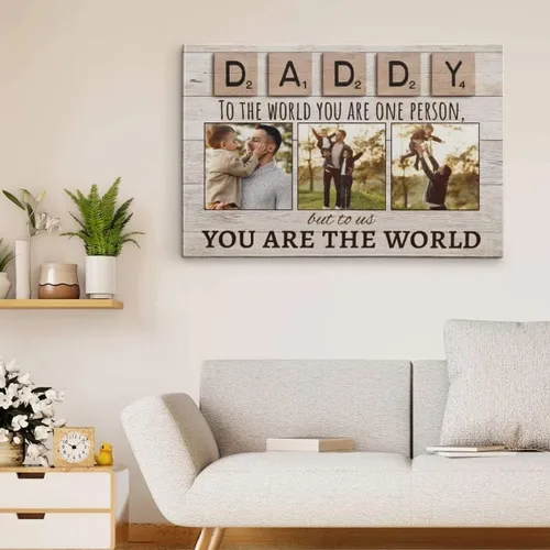 Vista 3 de Poster personalizado para el Día del Padre en lienzo para papá, póster de papá, arte de pared de foto familiar personalizada, regalo de cumpleaños