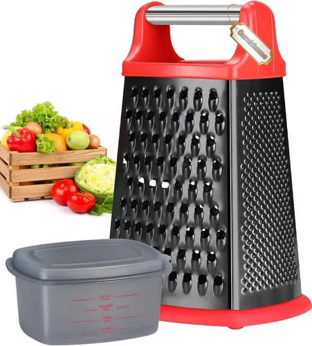 Vista 9 de Ourokhome Rallador de queso, rallador de caja de mano con recipiente y tapa, acero inoxidable de 4 lados para cocina, juliena ondulada, rebanadora
