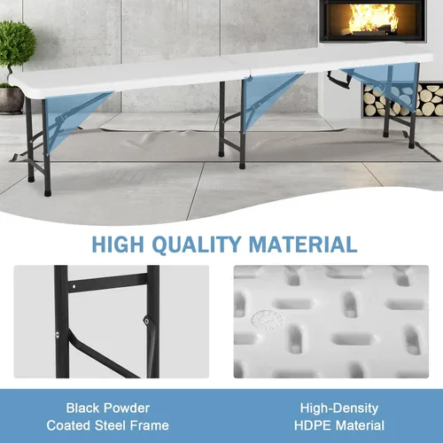 Vista 3 de Bancos plegables de plástico de 6 pies, paquete de 2, banco portátil para exteriores con asa y cerradura para picnic, camping, comedor, fútbol