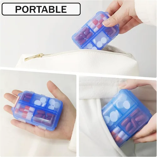 Vista 5 de Organizador de pastillas de viaje portátil, estuche pequeño para bolsillo, pastillero para bolso, organizador de medicinas con 10 compartimentos