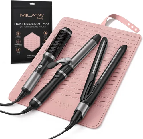 Vista 9 de Milaya Beauty Accesorios de Tocador Alfombrilla Resistente al Calor – Soporte de Silicona para Plancha de Pelo y Rizador, Alfombrilla de Tocador