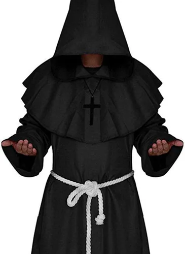 Vista 2 de LHJ Disfraz medieval con capucha de monje renacentista y sacerdote de Friar