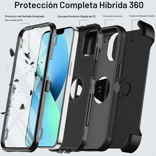 Vista 3 de KECAI Funda para iPhone 13 Mini con Protector de Pantalla Integrado, Funda con Clip para Cinturón, Resistente de Servicio Pesado a Prueba de Golpes