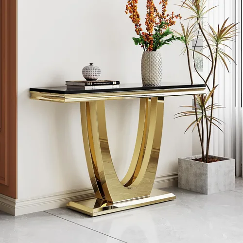 Vista 52 de SSLine Mesa de Centro Rectangular de Mármol Sintético para Sala de Estar, Mesa Central Moderna de Mármol Blanco de Lujo con Base Doble en Forma de U
