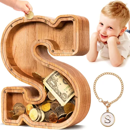 Vista 82 de SummiDate Alcancía de madera de letra para niños y niñas, Alfabeto, personalizada, regalo de cumpleaños y pascua para niños (A)