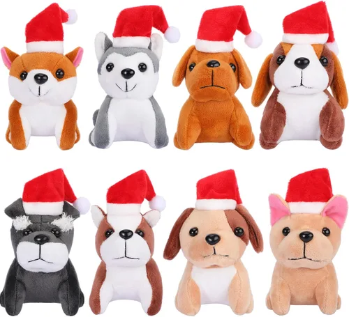 Vista 8 de Sumind 8 piezas de perros de Navidad de peluche, surtido a granel de lindos perritos de peluche de 5 pulgadas, pequeño animal para Navidad