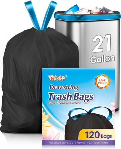 Vista 48 de Bolsas de basura de 7 galones, 100 unidades, bolsas de basura con cordón resistentes de Teivio, bolsas para papeleras de baño, bolsas de plástico