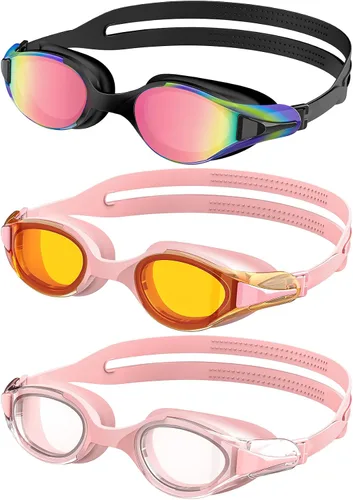 Vista 8 de NSSIW Gafas de natación para adultos: gafas de piscina para hombres y mujeres con protección UV400 antivaho sin fugas, paquete de 3