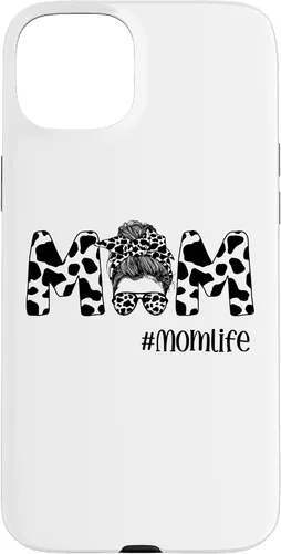 Vista 9 de iPhone 16 Funny Women Mom Life Cow Messy Bun Hair Bandana Glasses Case