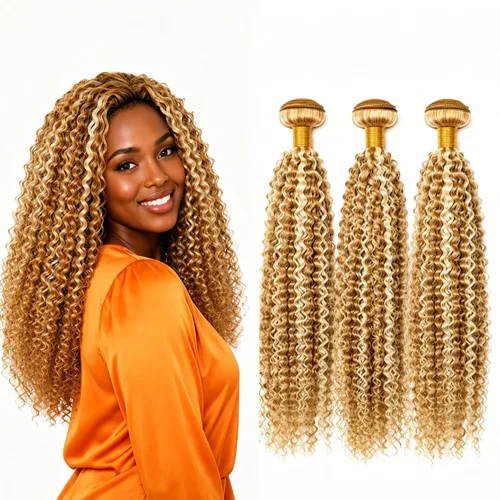 Vista 98 de P4613 Cabello humano rizado onda profunda marrón y paquetes mixtos 8 10 12 P4613 Ombre Marrón-Rubio-DP