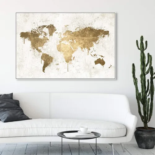 Vista 5 de Mapas y banderas enmarcadas en lienzo con diseño de mapas y banderas de Mapamundi White Gold