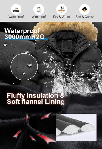 Vista 4 de Pursky Chaqueta acolchada impermeable para hombre, abrigos de burbujas de invierno, parka de esquí con capucha