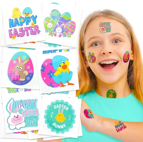 Vista 2 de ArtCreativity Rellenos clásicos de cesta de Pascua para niños, calcomanías temporales de tatuajes, rellenos de huevos, golosinas, juguetes