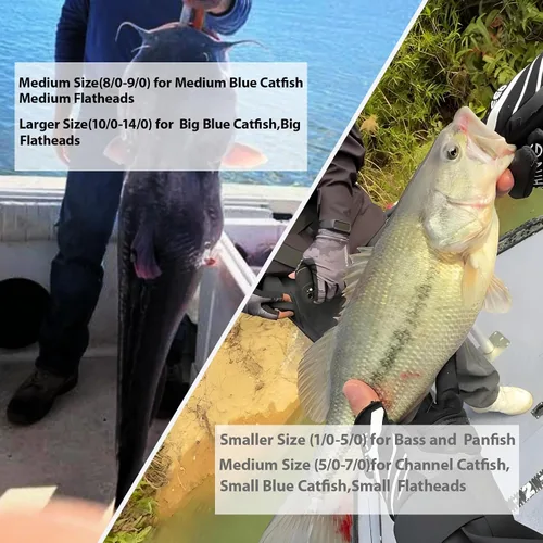 Vista 5 de Ganchos circulares para pesca de gato, 50/100 unidades, ganchos circulares de pesca de pulpo, agua salada, agua dulce para bagre lubina Redfish 1/0