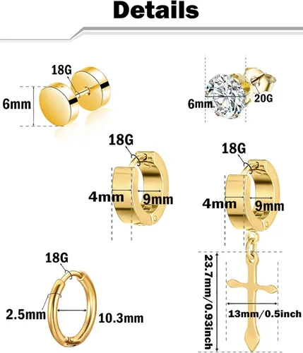 Vista 2 de Juego de 15 pares de aretes colgantes de acero inoxidable con bisagras, aretes tipo dormilona con circonita cúbica para hombres y mujeres, joyería