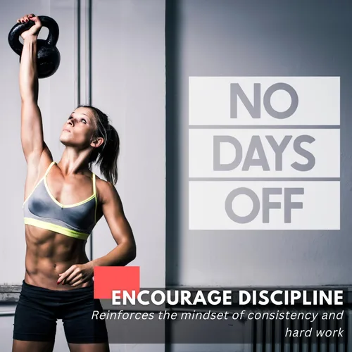 Vista 2 de My Vinyl Story - No Days Off Wall Decal - Cita motivacional, vinilo inspirador para el gimnasio en casa, oficina, fitness, ejercicio, fácil de Negro