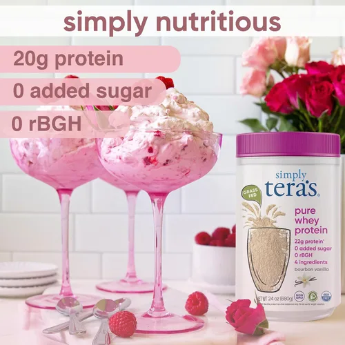 Vista 4 de Polvo de proteína de suero puro de Simply tera's - Proteína de suero sabor vainilla alimentada con pasto, limpia, hecha sin edulcorantes