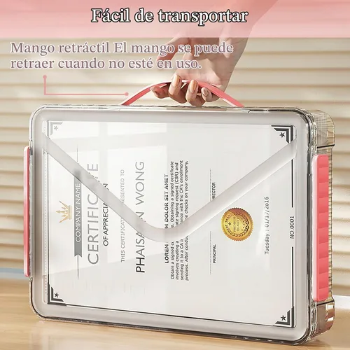 Vista 5 de SAYEEC Caja de almacenamiento de archivos transparente, estuche portátil para proyectos con asa, contenedor de almacenamiento de plástico con tapa