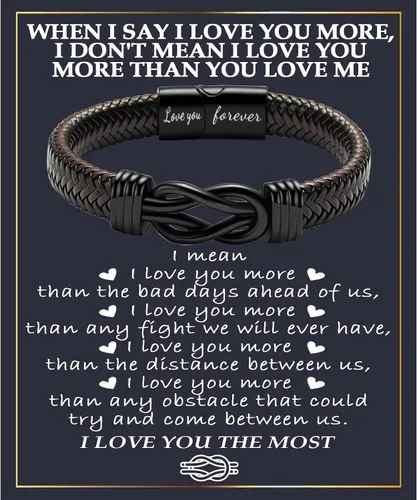Vista 10 de Gifts for Men Infinity Leather Bracelet for Dad New Daddy Husband Boyfriend Son Grandson Brother Nephew Uncle Brown Braided Engraved Leather Jewelry