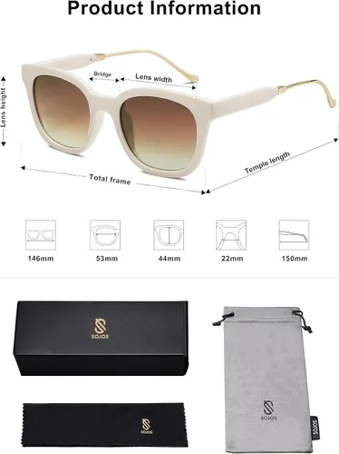 Vista 5 de SojoS SJ2050 Lentes de sol polarizados, cuadrados, clásicos, para mujeres y hombres, retro, modernos, protección ultravioleta 400