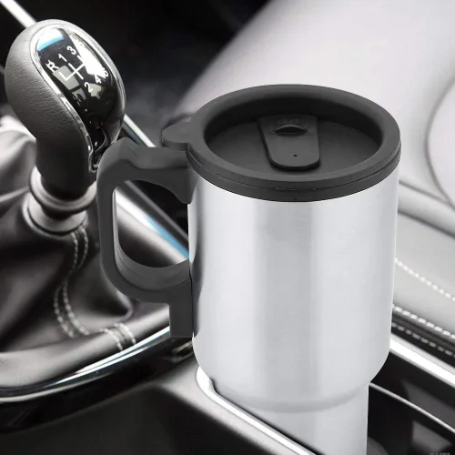 Vista 5 de Hervidor eléctrico pequeño portátil de 12 V, 15.2 fl oz, taza de calefacción de viaje de acero inoxidable, taza de calefacción para automóvil, taza