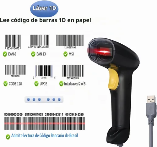 Vista 7 de El escáner del código de barras del USB del PDA ató con alambre el lector de código de barras 1D para el supermercado, tienda de conveniencia