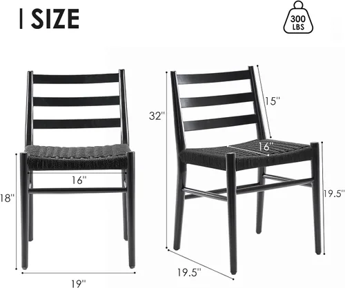Vista 3 de Stary Sillas de comedor de madera de la rota con el asiento tejido cómodo, totalmente montadas Nogal - Juego de 2