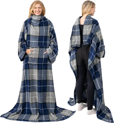 Vista 15 de PAVILIA Manta con Mangas para Adultos Mujeres Hombres, Manta Suave y Cálida Usable de Vellón Envolvente Tipo Throw, Manta Bata Regalo