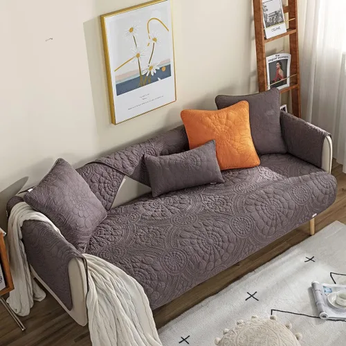 Vista 4 de vctops Funda de Sofá con Bordado de Círculo Bohemio de Color Sólido de Algodón Acolchado Antideslizante Fundas de Sofá Seccional Funda de Sofá