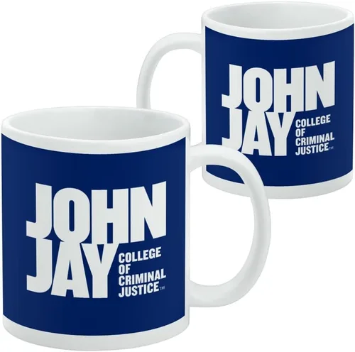 Vista 2 de Taza de cerámica con el logotipo principal de John Jay College of Criminal Justice, taza de regalo novedosa para café, té y bebidas calientes, 11oz