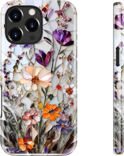 Vista 41 de bemal Funda para iPhone 12 Mini, estética, vintage, floreciente, peonía, concha, femenina, compatible con MagSafe, moderna, única, moderna, moderna