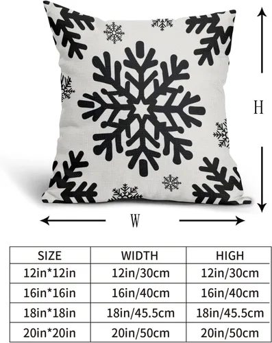 Vista 5 de Fundas de almohada decorativas de Navidad negras 40x40 cm con copos de nieve blancos de Navidad, juego de 2, temática rústica de invierno