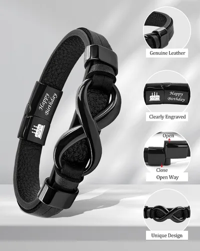 Vista 3 de VGWON Pulsera de Nudo Infinito para Hombres, Regalo de Navidad para Él Para Mi Hombre/Hijo/Papá Pulsera de Cuero Te Amo Pulsera para Hombres Regalo