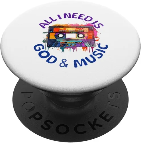 Vista 6 de God & Music Vintage Cassette Tape, Retro Boombox Faith Tee PopSockets MagSafe PopGrip for iPhone