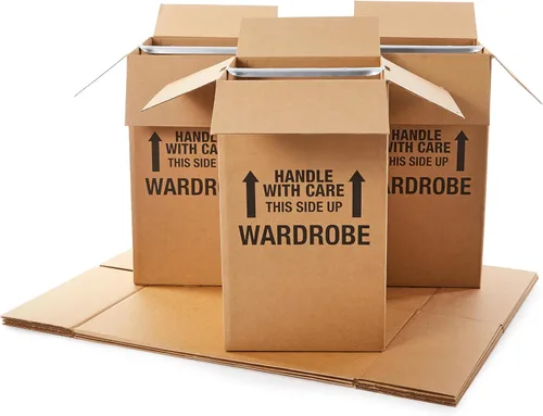Vista 8 de Amazon Basics Cajas de mudanza para ropa de armario con barra, 20 x 20 x 34 pulgadas, paquete de 3 Con barra de suspensión, para empacar ropa