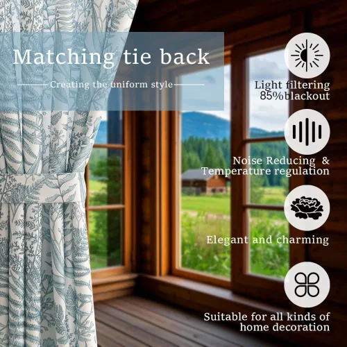 Vista 7 de Autum Dream - Cortinas opacas de felpilla para dormitorio, con pestaña trasera, bolsillo para barra, cortinas de granja con estampado floral