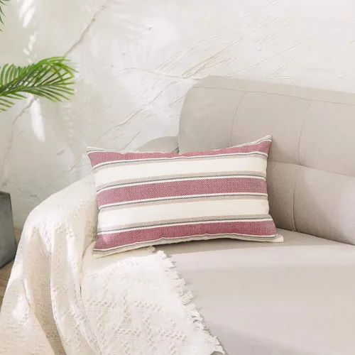 Vista 29 de Funda de almohada a rayas de lino sintético suave cuadrada decorativa con cremallera oculta para sofá, auto o dormitorio 12" x 12" Negro y blanco