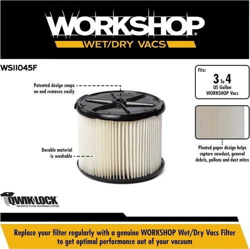 Vista 3 de Taller mojado/seco VACS de 3 a 4.5-galones. filtro estándar para aspiradora Replacement Standard Qwik Lock Cartridge Filter for WORKSHOP 3-Gallon