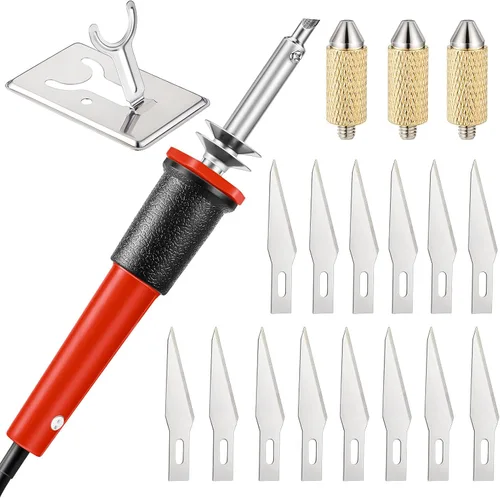 Vista 9 de Honoson - Herramienta de corte con cuchillo caliente eléctrico de 19 piezas, cortador de plantillas con cuchillo caliente multiusos con soporte