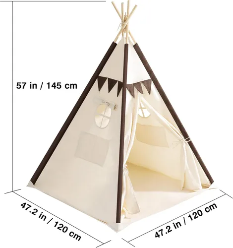 Vista 5 de Lavievert Tienda de campaña de lona natural para niños, tienda de campaña portátil para niños pequeños con tapete inferior para niños y niñas